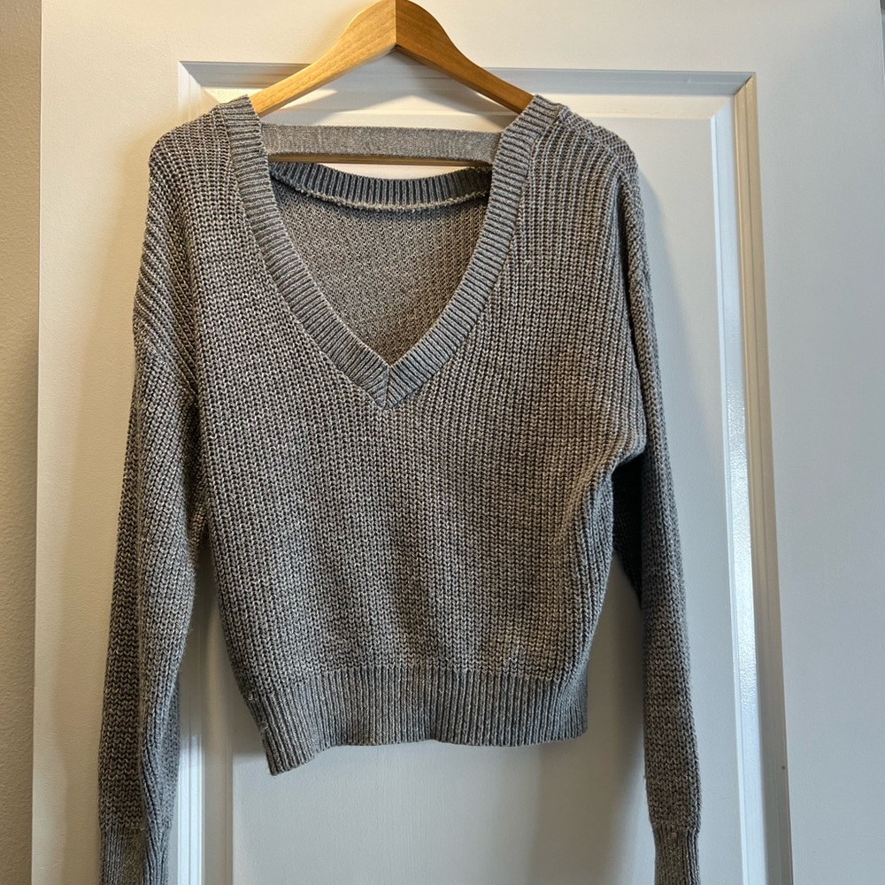 Express extra small gray sweater with a cut out V in the back